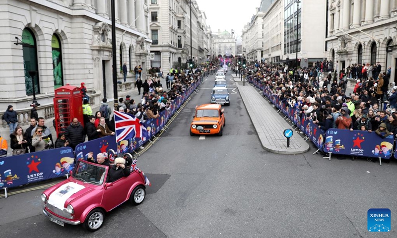 People take part in the annual New Year's Day Parade in London, Britain, Jan. 1, 2023. (Xinhua/Li Ying)