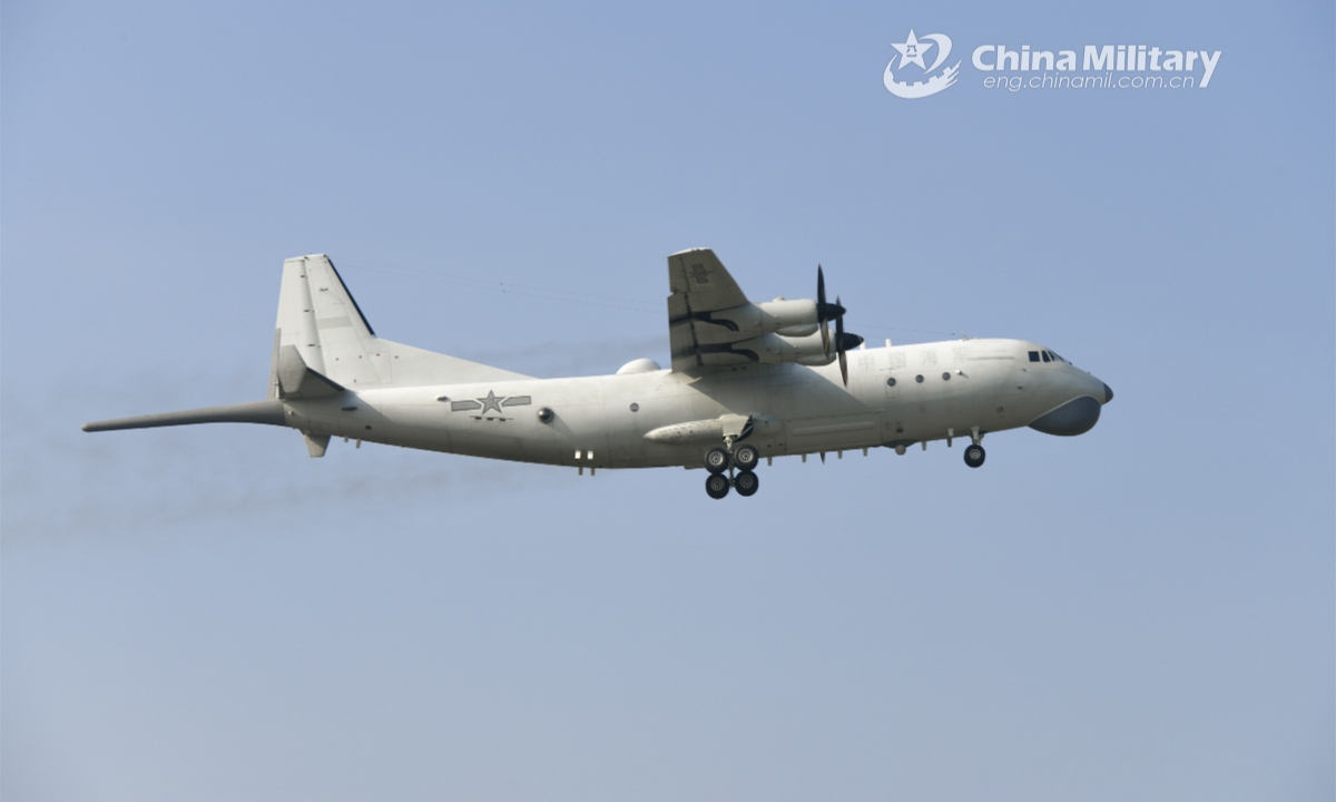 An antisubmarine aircraft attached to an aviation regiment of the naval force under the PLA Southern Theater Command flies to designated air space during an antisubmarine flight training exercise in late December, 2022. Photo: China Military