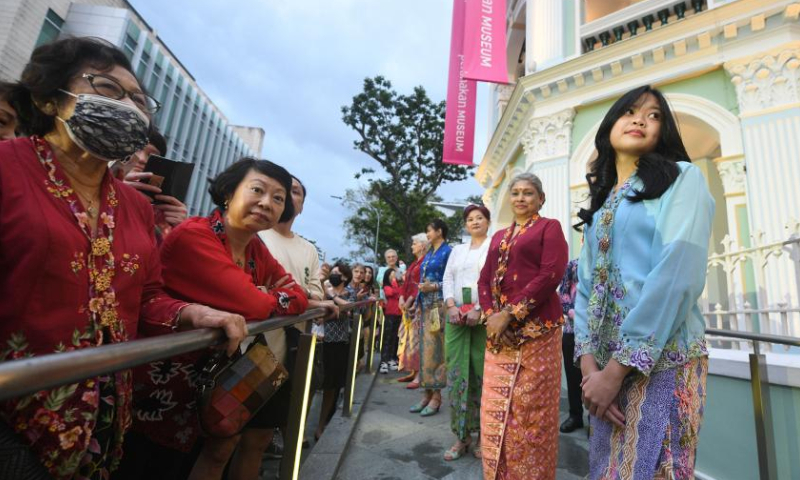 Models wearing traditional sarong kebaya on the first day of the newly re-opened Peranakan Museum, after a four-year renovation, in Singapore on Feb. 17, 2023. Photo: Xinhua