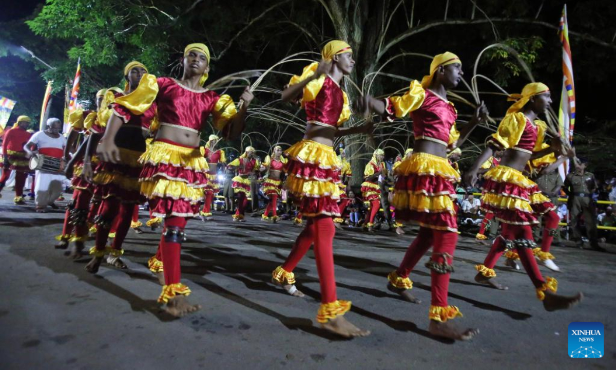 Dancers perform at a celebration during the Duruthu Perahera festival at a temple in Kelaniya, Sri Lanka, on Jan 5, 2023. Photo:Xinhua