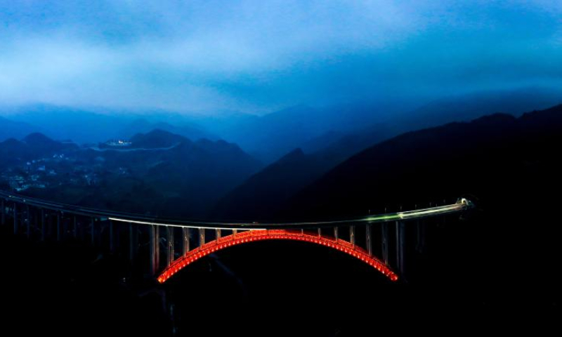 This aerial photo taken on Feb. 2, 2023 shows the Dafaqu grand bridge of Renhuai-Zunyi expressway in southwest China's Guizhou Province. Photo: Xinhua