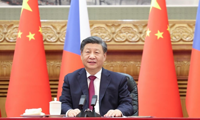 Chinese President Xi Jinping meets with Czech President Milos Zeman via video link in Beijing, capital of China, on Jan. 9, 2023. (Xinhua/Ding Haitao)