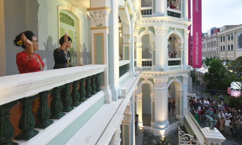 Models wearing traditional sarong kebaya on the first day of the newly re-opened Peranakan Museum, after a four-year renovation, in Singapore on Feb. 17, 2023. Photo: Xinhua