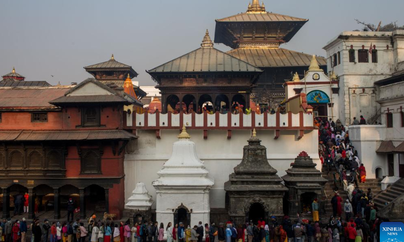 Devotees are seen during the Hindu festival Maha Shivaratri in Kathmandu, Nepal, Feb. 18, 2023. Maha Shivaratri is a major festival in Hinduism celebrated annually in honor of Lord Shiva. Photo: Xinhua