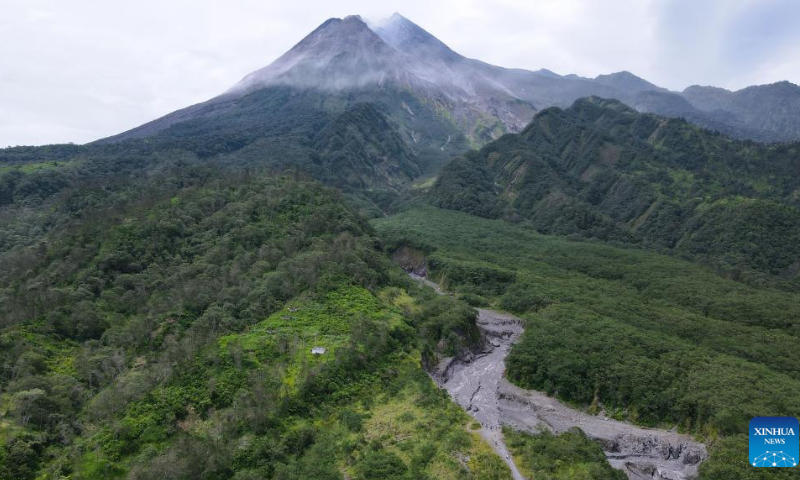 This aerial photo taken on Feb. 5, 2023 shows a view of the Mount Merapi in Yogyakarta, Indonesia. The 2,968-meter-high Mount Merapi is one of the active volcanoes in Indonesia. Photo: Xinhua