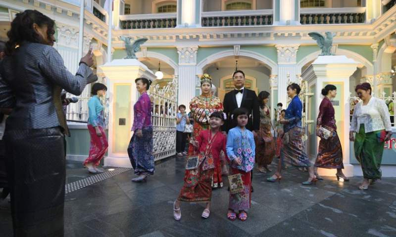 Models wearing traditional sarong kebaya on the first day of the newly re-opened Peranakan Museum, after a four-year renovation, in Singapore on Feb. 17, 2023. Photo: Xinhua