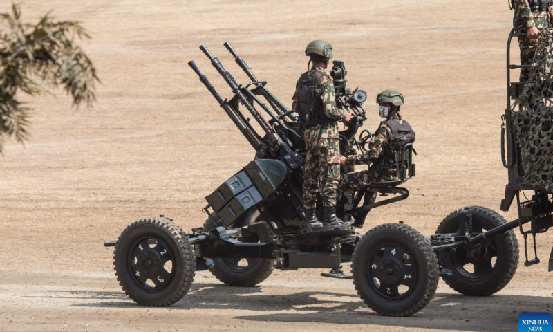 An anti-aircraft gun is seen during an Army Day celebration at Tundikhel in Kathmandu, Nepal, Feb. 18, 2023. Photo: Xinhua