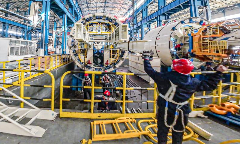 This aerial photo shows a workshop for making shield tunneling machines in Northern Heavy Industries Group Co., Ltd. in Shenyang, northeast China's Liaoning Province, Feb. 18, 2023. Photo: Xinhua