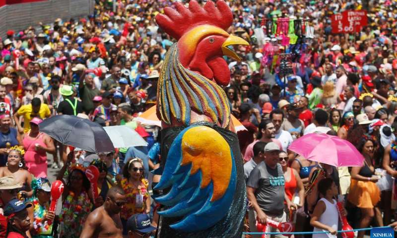 Revelers participate in the carnival in Recife, Pernambuco, Brazil, Feb. 18, 2023. Photo: Xinhua