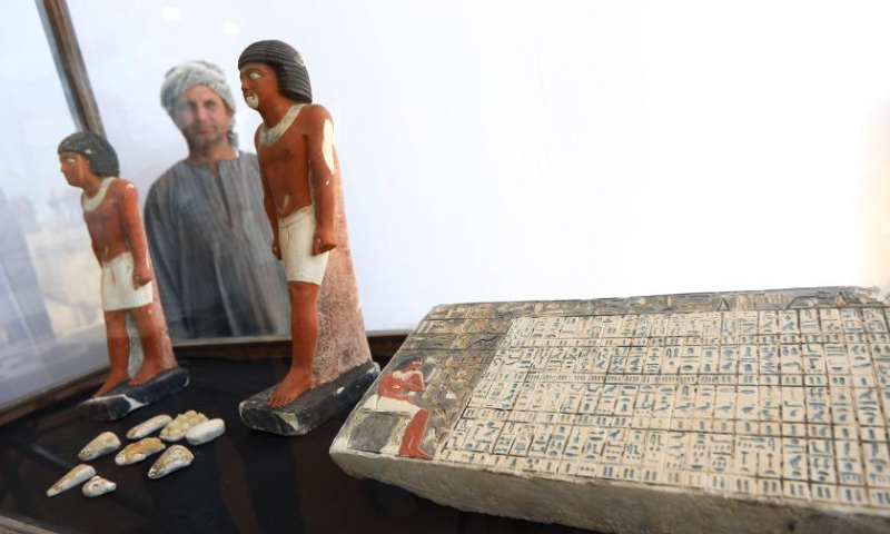 Photo taken on Jan. 26, 2023 shows cultural relics unearthed from newly-discovered ancient tombs in Saqqara necropolis, south of Cairo, Egypt. Egypt's renowned archeologist Zahi Hawass on Thursday announced the discovery of 