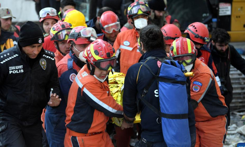 Members of the China Search and Rescue Team carry out rescue operation on earthquake debris in Antakya in the southern province of Hatay, Türkiye, Feb. 12, 2023. Photo: Xinhua