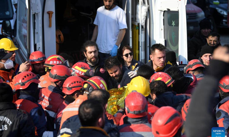 Members of the China Search and Rescue Team carry out rescue operation on earthquake debris in Antakya in the southern province of Hatay, Türkiye, Feb. 12, 2023. Photo: Xinhua