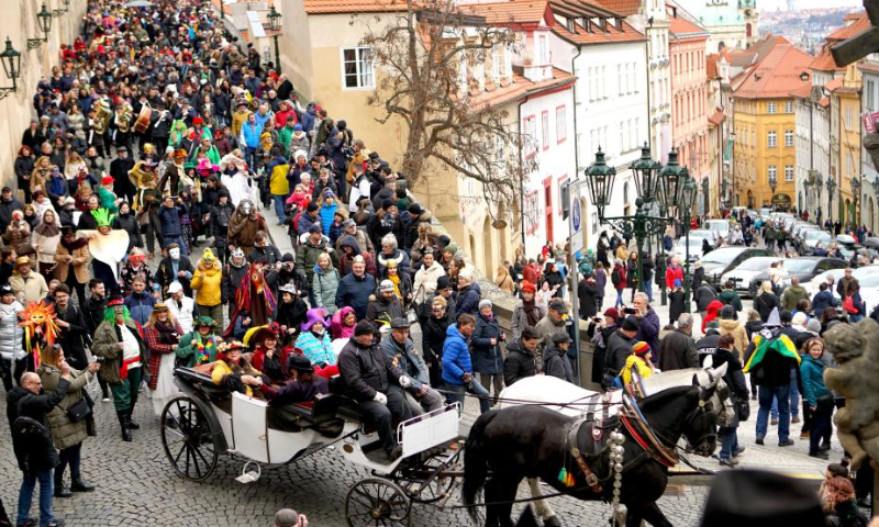 People take part in the celebration of Masopust in Prague, the Czech Republic, on Feb. 18, 2023. Photo: Xinhua