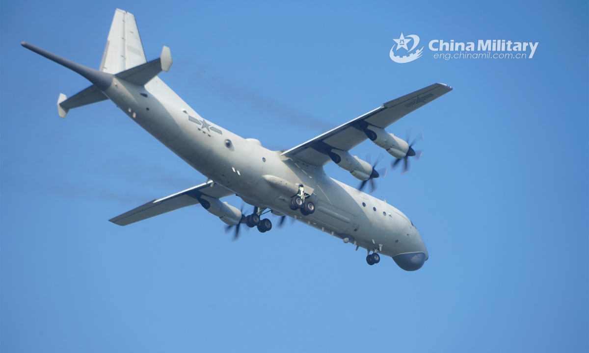 An antisubmarine aircraft attached to an aviation regiment of the naval force under the PLA Southern Theater Command flies to designated air space during an antisubmarine flight training exercise in late December, 2022. Photo: China Military