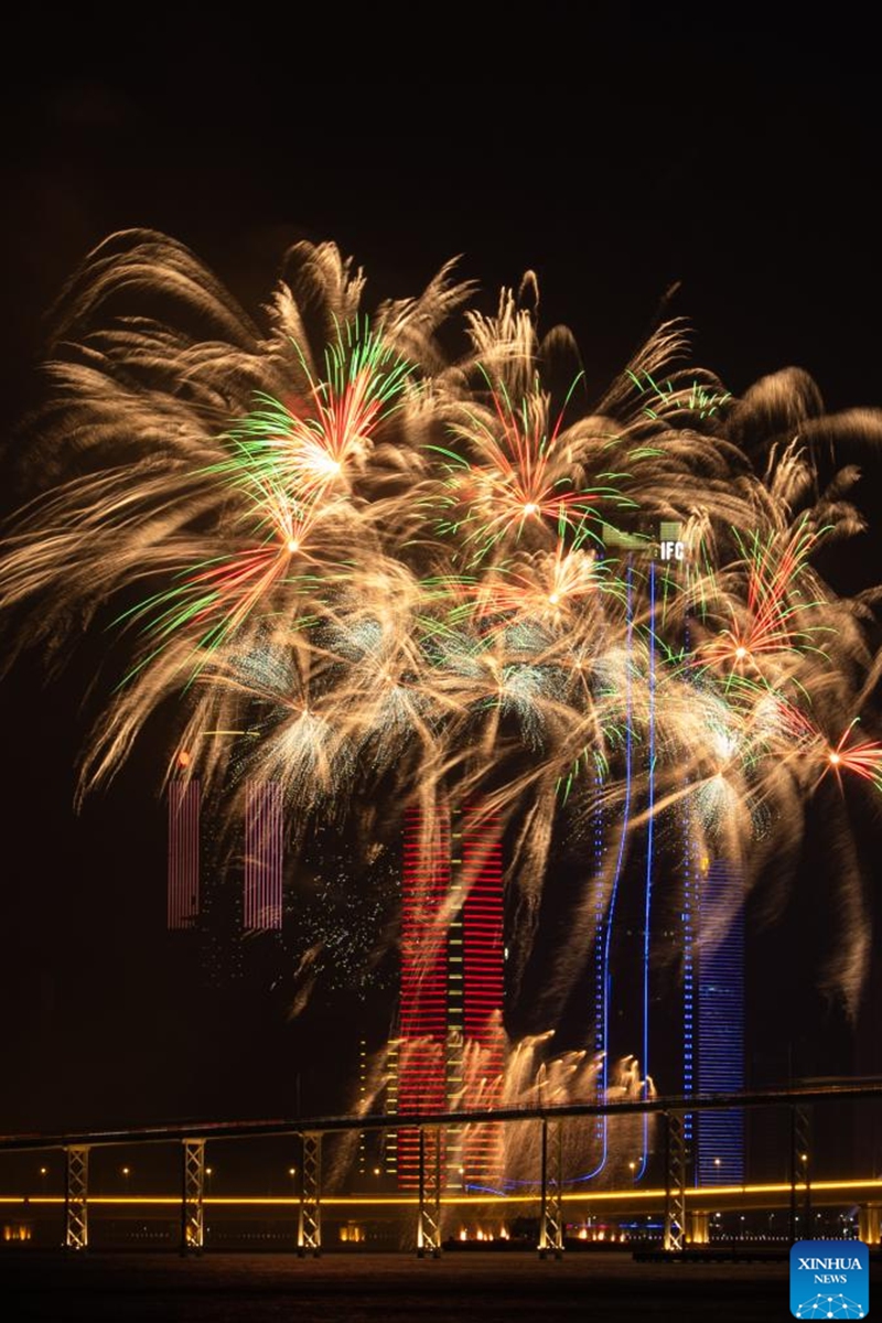 A fireworks show is staged to celebrate the Spring Festival in south China's Macao, Jan. 24, 2023. (Xinhua/Cheong Kam Ka)
