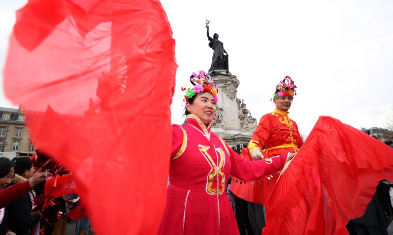 Participants perform during the Chinese New Year parade in Paris, France, on Jan. 22, 2023.(Photo: Xinhua)