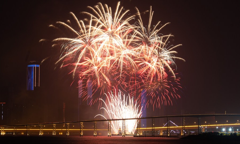 A fireworks show is staged to celebrate the Spring Festival in south China's Macao on Jan. 24, 2023.(Photo: Xinhua)