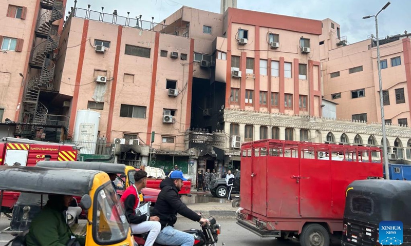 Photo taken on Feb. 1, 2023 shows a hospital where a fire broke out in Cairo, Egypt. At least three people were killed and 32 others wounded in a fire that broke out Wednesday at the charitable hospital in Cairo, said the Egyptian Health Ministry in a statement.(Photo: Xinhua)