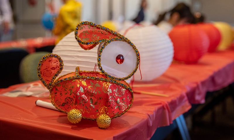 A lantern in the shape of a rabbit is seen at an event celebrating the Lantern Festival in Southlake, Texas, the United States, Feb. 4, 2023.(Photo: Xinhua)