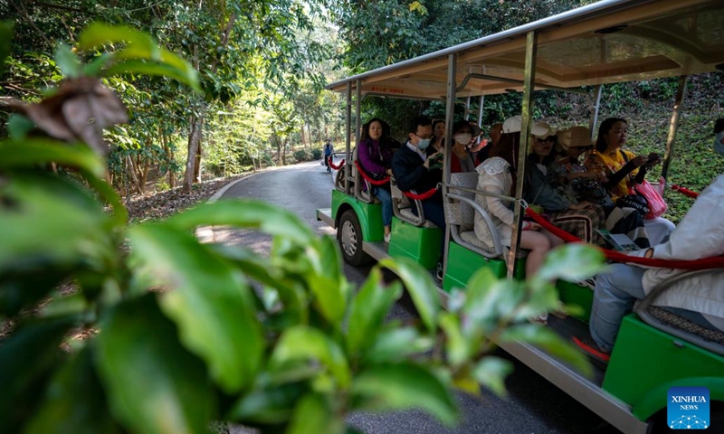 Tourists are pictured at the Xishuangbanna Tropical Botanical Garden of the Chinese Academy of Sciences (CAS) in Mengla County, Xishuangbanna Dai Autonomous Prefecture, southwest China's Yunnan Province, Feb. 12, 2023. Xishuangbanna received 2.7175 million visits during this year's Spring Festival holiday, up 554.51 percent year on year, according to local culture and tourism department.(Photo: Xinhua)