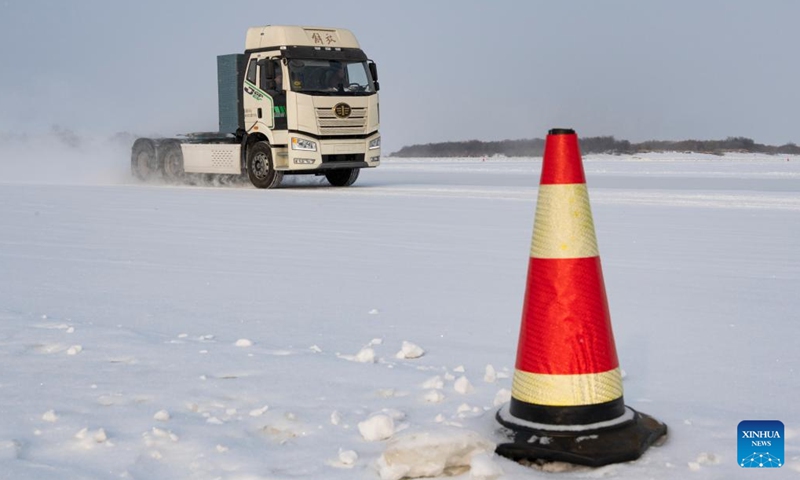 A vehicle undergoes a cold resistance test at a test base in Heihe, North China's Heilongjiang Province, on Feb. 10, 2023.(Photo: Xinhua)