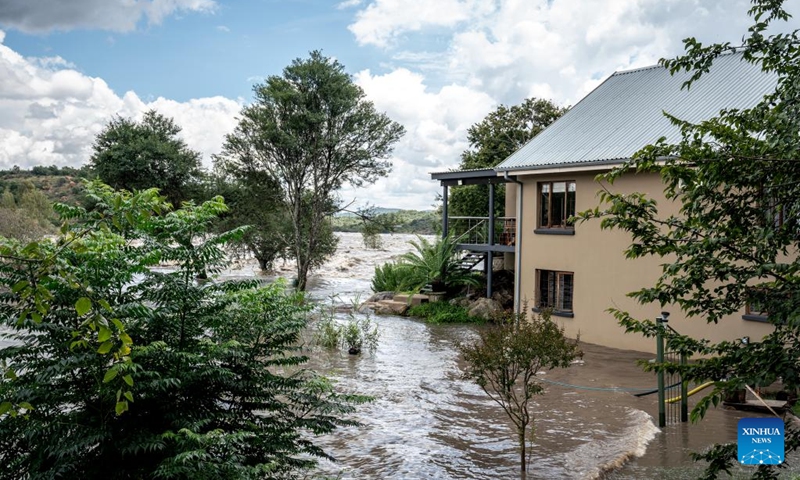 This photo taken on Feb. 19, 2023 shows flooded area in Parys, South Africa. The Vaal dam exceeded its maximum capacity due to heavy rainfall and caused floods in the Vaal River.(Photo: Xinhua)