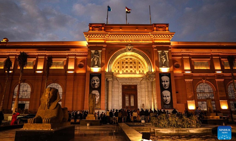 This photo taken on Feb. 20, 2023 shows the Egyptian Museum after its development in Cairo, Egypt. After more than three years of renovation, Egypt has announced the completion of the first development phase of the iconic Egyptian Museum in Cairo (EMC).(Photo: Xinhua)