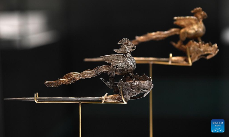 This photo taken on Feb. 21, 2023 shows the exhibits at the Hong Kong Palace Museum (HKPM) in south China's Hong Kong. A special exhibition themed Radiance: Ancient Gold from the Hong Kong Palace Museum Collection and the Mengdiexuan Collection was unveiled here on Tuesday.(Photo: Xinhua)