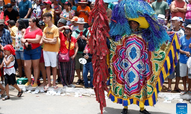 A reveler attends the Carnaval 2023 in Nazare da Mata, Pernambuco, Brazil, Feb. 20, 2023.(Photo: Xinhua)