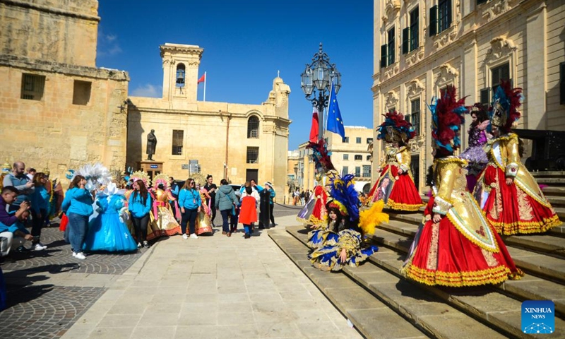 Revelers take part in a carnival parade in Valletta, Malta, on Feb. 20, 2023.(Photo: Xinhua)