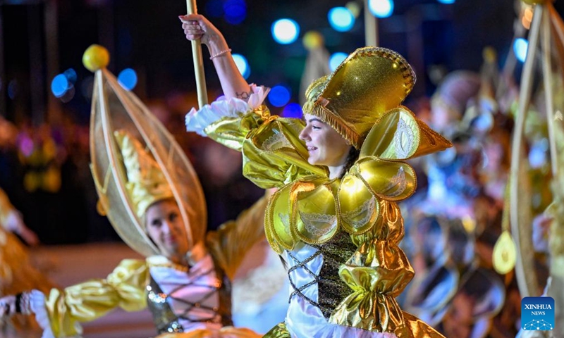 Costumed revelers perform in a carnival procession in Strumica, North Macedonia, on Feb. 25, 2023. (Photo by Tomislav Georgiev/Xinhua)