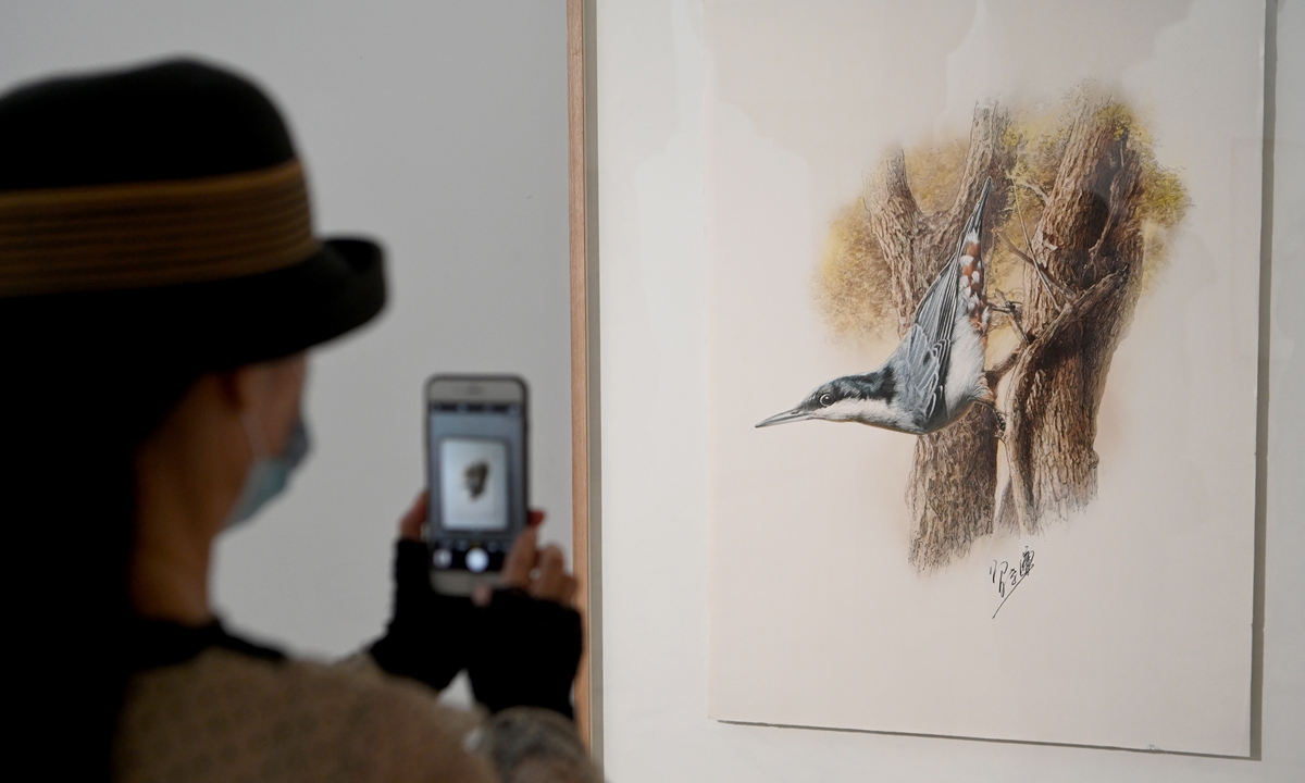 A collection of Chinese Biology painting specialist Zeng Xiaolian's paintings was exhibited at the National Botanical Garden in Beijing. File photo: VCG