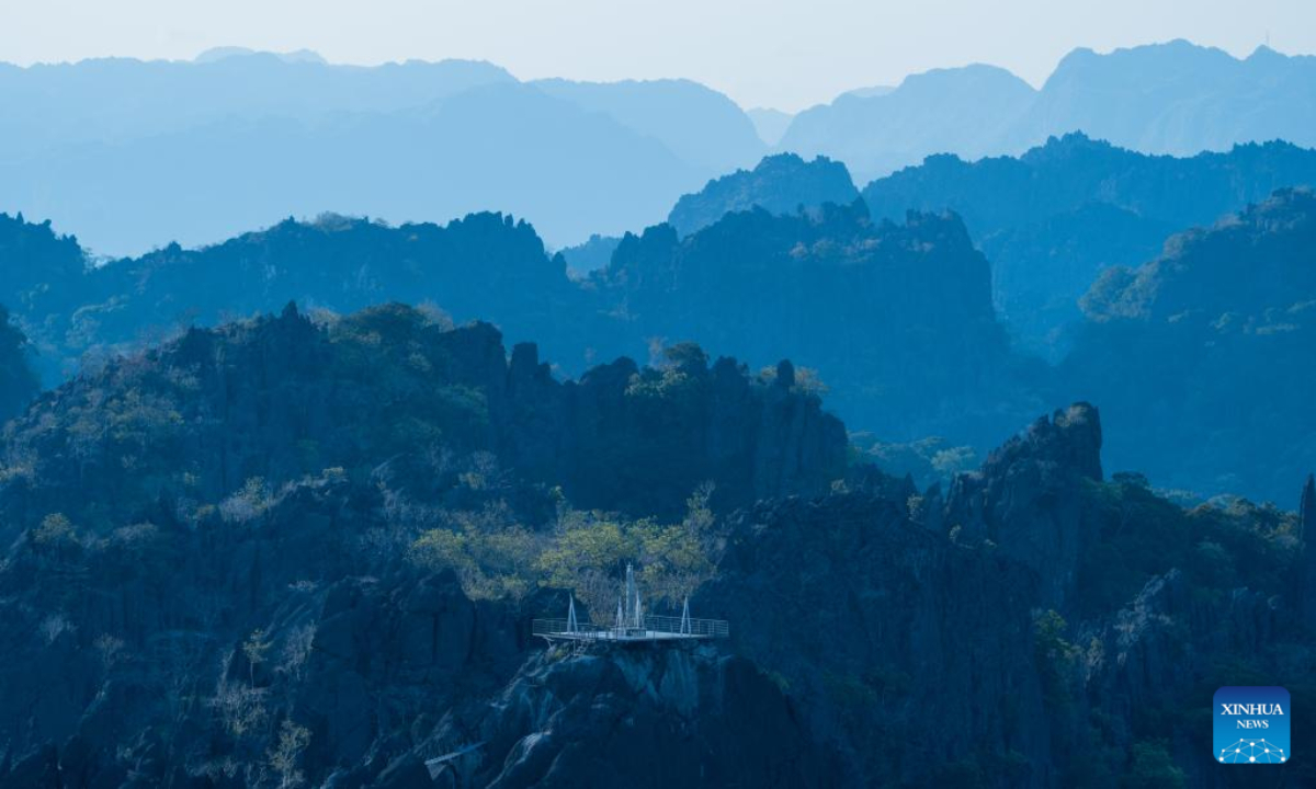 This photo taken on Feb 24, 2023 shows the Rock Viewpoint in Khounkham District, Khammouane Province, Laos. The Rock Viewpoint is one of the top attractions in the Khammouane Province of Laos. Photo:Xinhua