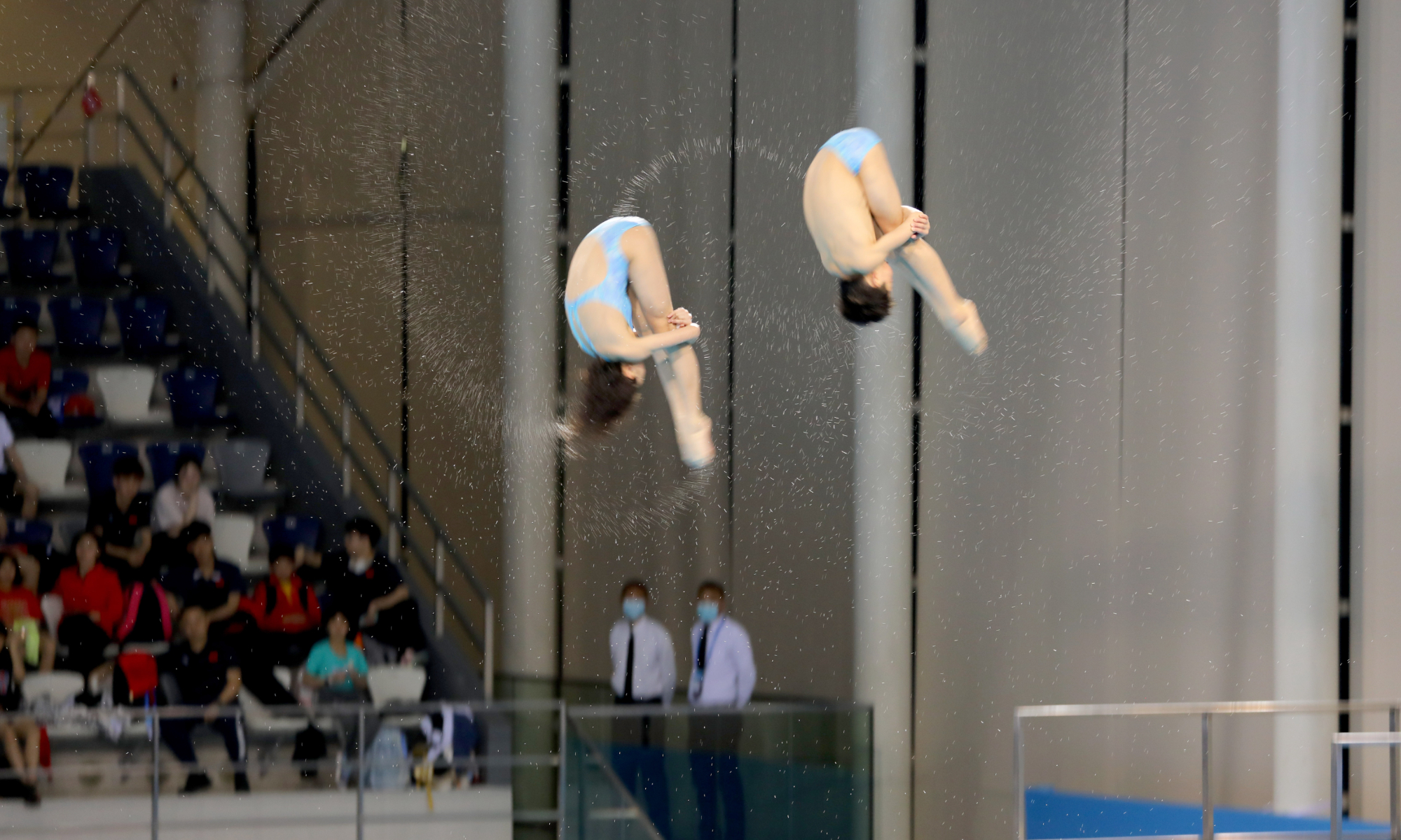 Athletes compete in mixed synchronized 10m platform event at China