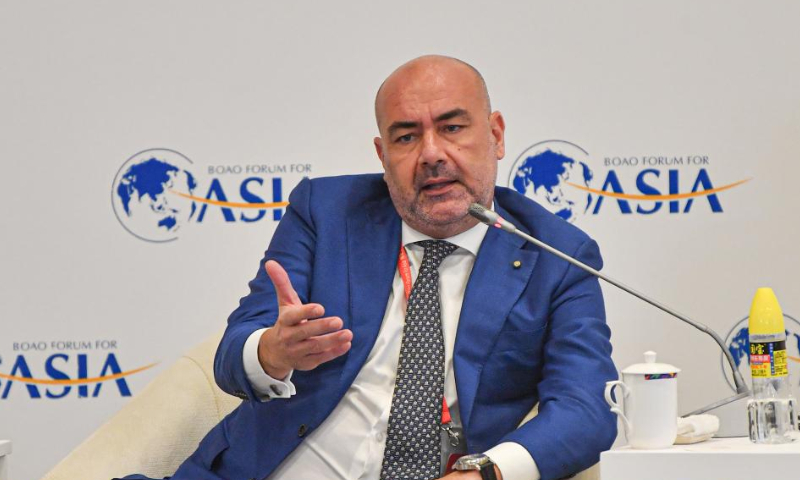 Fabrizio Ferri, Head of Asia Pacific region for Fincantieri, speaks at a panel discussion themed on New Landscape of Industrial and Supply Chain during the Boao Forum for Asia (BFA) Annual Conference 2023 in Boao, south China's Hainan Province, March 28, 2023. (Xinhua/Pu Xiaoxu)