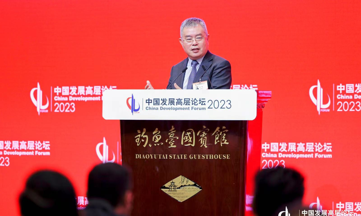 Li Yang, an academic from the Chinese Academy of Social Sciences and chairman of the National Institution for Finance and Development, delivers a keynote speech at the China Development Forum (CDF) 2023 in Beijing on March 25, 2023. Photo: Courtesy of CDF