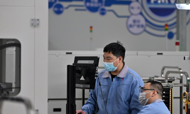 Employees work at a workshop of Traffic Control Technology Equipment Co., Ltd. in Wuqing District, north China's Tianjin, April 3, 2023. The Traffic Control Technology Equipment Co., Ltd. in north China's Tianjin is seeing a continuous increase in order volume this year. Inside the factory, dozens of machines are running at full capacity, and rows of circuit boards for the train operation control system are waiting to be delivered after rolling off automatic production lines.

Headquartered in Beijing, the enterprise officially went into production in 2020. It has reduced the operation cost by about 30% thanks to the supportive polices provided by the coordinated development of the Beijing-Tianjin-Hebei region. (Xinhua/Li Ran)