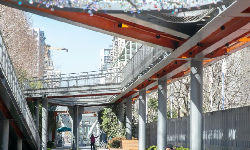 This photo taken on March 13, 2023 shows a view of the Baixi Park in Putuo District of Shanghai, east China. With the construction of pocket parks, boulevard networks, green wedges, urban greenbelts and the like, Shanghai has been vigorously expanding its public ecological space. (Xinhua/Wang Xiang)