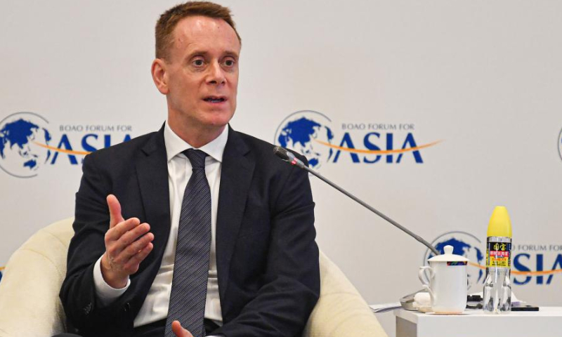 Benjamin Simpfendorfer, a partner at Oliver Wyman, speaks at a panel discussion themed on New Landscape of Industrial and Supply Chain during the Boao Forum for Asia (BFA) Annual Conference 2023 in Boao, south China's Hainan Province, March 28, 2023. (Xinhua/Pu Xiaoxu)