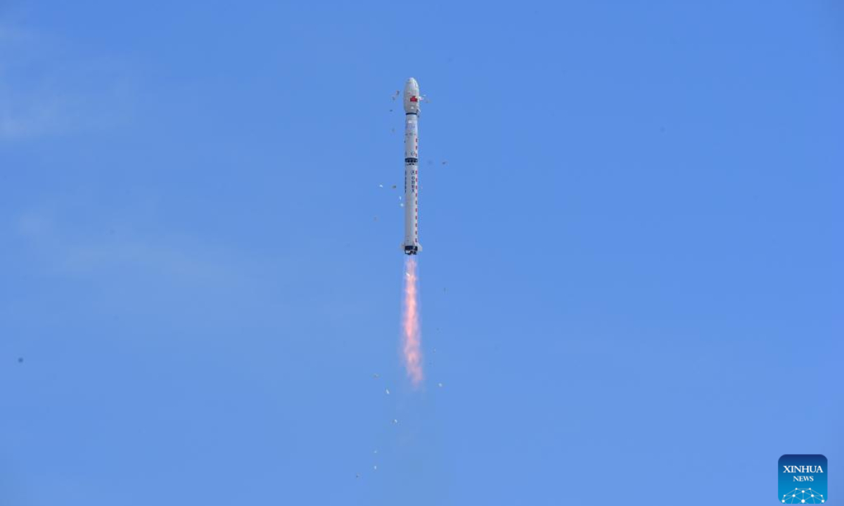 A Long March-4C rocket carrying the Yaogan-34 04 satellite blasts off from the Jiuquan Satellite Launch Center in northwest China on March 31, 2023. China successfully sent a new remote sensing satellite of the Yaogan-34 series into space from the Jiuquan Satellite Launch Center in northwest China at 2:27 pm (Beijing Time) on Friday. Photo:Xinhua