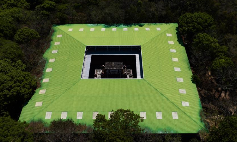 This aerial photo taken on April 1, 2023 shows a museum featuring the Maya site of Copan in Honduras. The city of Copan, with its temples, squares, terraces and other characteristics, is an excellent representation of Classic Mayan civilization. (Xinhua/Xin Yuewei)