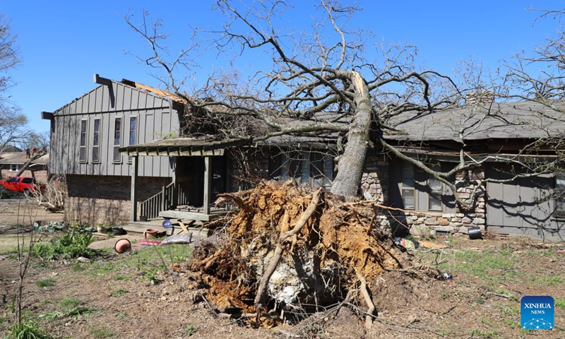 This photo taken on April 1, 2023 shows properties damaged by a strong tornado in Little Rock, Arkansas, the United States. At least 21 people have been killed and more than 130 others injured after strong tornadoes and deadly storms struck multiple midwestern and southern U.S. states Friday into early Saturday, authorities said.(Photo: Xinhua)