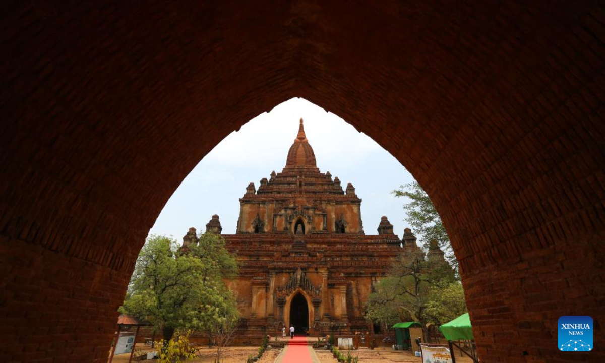 A pagoda is pictured in the ancient city of Bagan, Myanmar, May 4, 2023. Bagan, an ancient city and a UNESCO World Heritage Site, is located in central Myanmar's Mandalay Region. With thousands of ancient Buddhist pagodas, temples and monasteries, the ancient city is one of the top tourist attractions in Myanmar. Photo:Xinhua