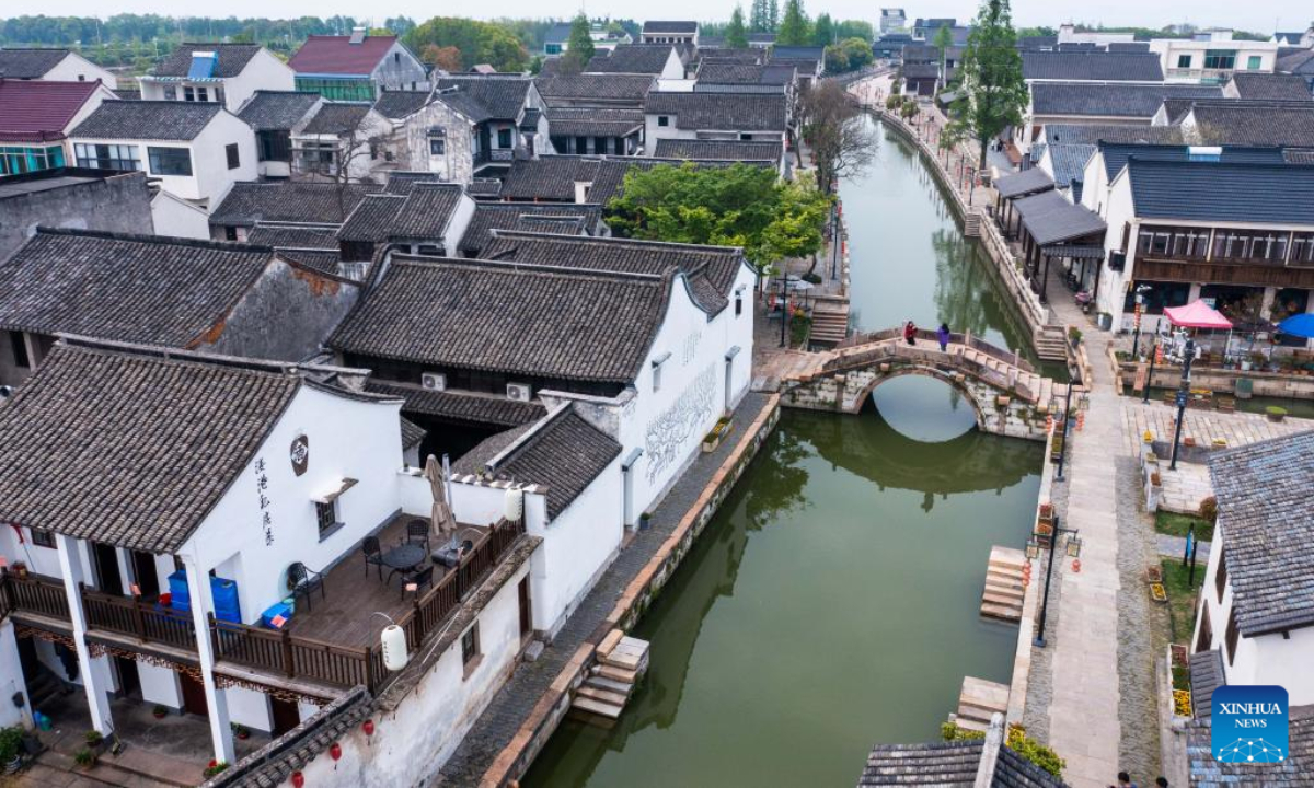 This aerial photo taken on April 13, 2023 shows the Yucun Village in Anji County of Huzhou City, east China's Zhejiang Province. China has inscribed a total of 8,155 traditional villages to its state protection list in an effort to conserve the country's millennia-old agricultural civilization, official data showed. Photo:Xinhua