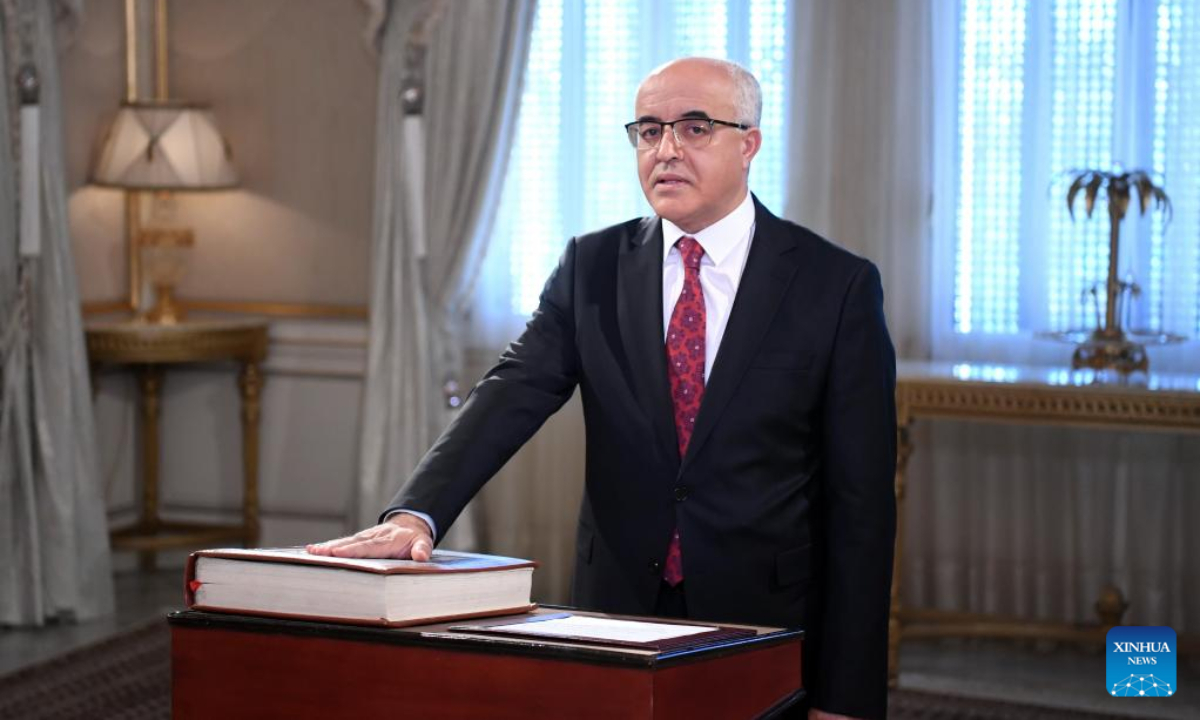 Mohamed Mhadhbi is sworn in as Tunisia's new ambassador to Syria in Tunis, Tunisia, on April 27, 2023. Tunisian President Kais Saied has appointed Mohamed Mhadhbi as the country's new ambassador to Syria, according to a statement released by the presidency on Thursday. Photo:Xinhua