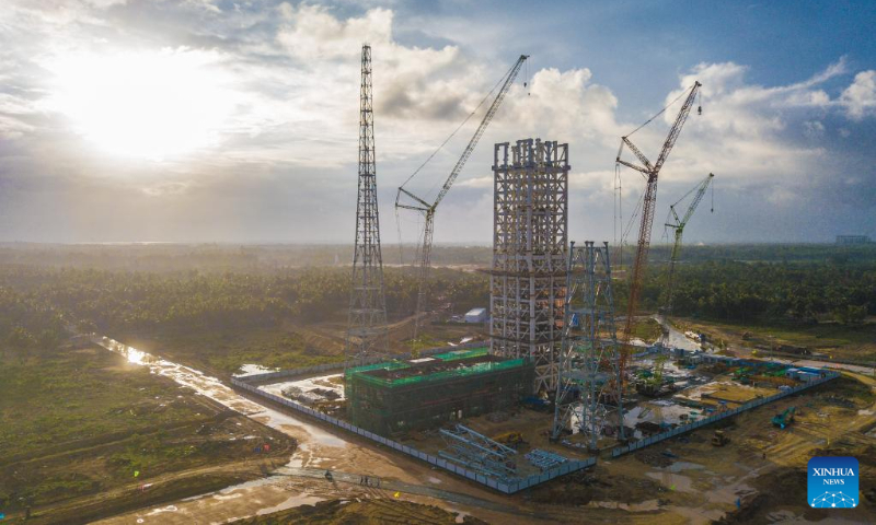 This aerial photo taken on May 12, 2023 shows a construction site of the Hainan commercial spacecraft launch site in Wenchang City, south China's Hainan Province. (Xinhua/Pu Xiaoxu)