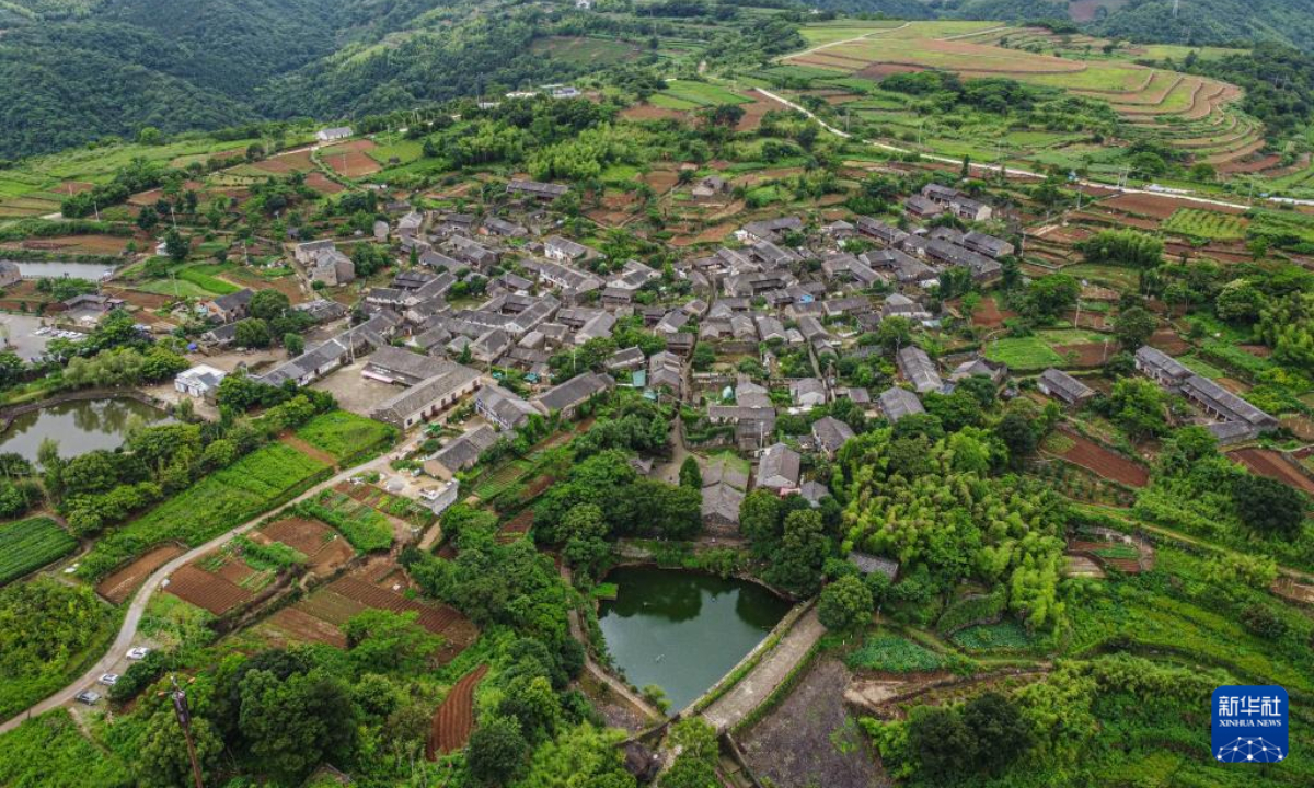 This aerial photo taken on June 10, 2021 shows the view of the Xumin Village in Ninghai County, east China's Zhejiang Province. China has inscribed a total of 8,155 traditional villages to its state protection list in an effort to conserve the country's millennia-old agricultural civilization, official data showed. Photo:Xinhua