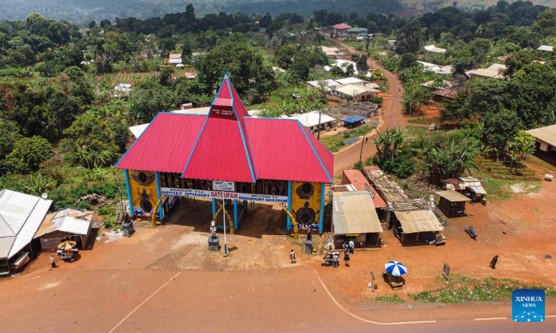 This aerial photo taken on April 13, 2023 shows an aerial view of the main entrance to the Batoufam Chiefdom, West region, Cameroon. (Xinhua/Kepseu)