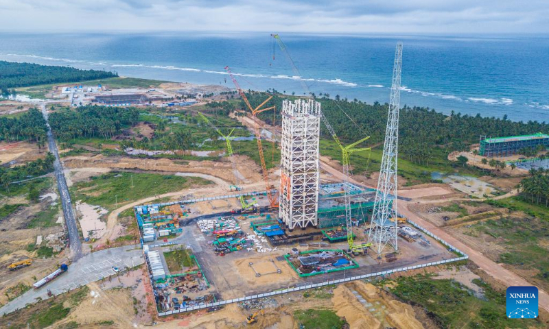 This aerial photo taken on May 12, 2023 shows a construction site of the Hainan commercial spacecraft launch site in Wenchang City, south China's Hainan Province. (Xinhua/Pu Xiaoxu)