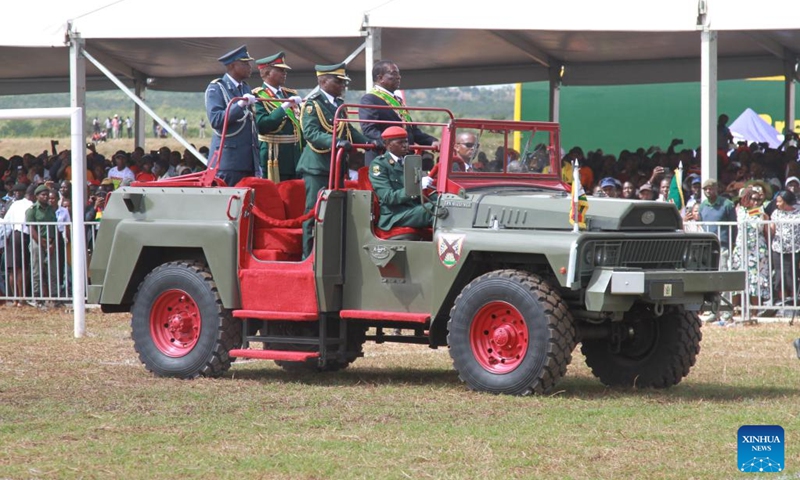 Zimbabwean President Emmerson Mnangagwa is seen in a military vehicle during Independence Day celebrations in Mount Darwin, Mashonaland Central Province, Zimbabwe, on April 18, 2023. Zimbabwe marked its 43rd independence anniversary Tuesday with President Emmerson Mnangagwa saluting liberation and post-independence efforts as the country forges ahead to become a middle-income economy by 2030(Photo: Xinhua)